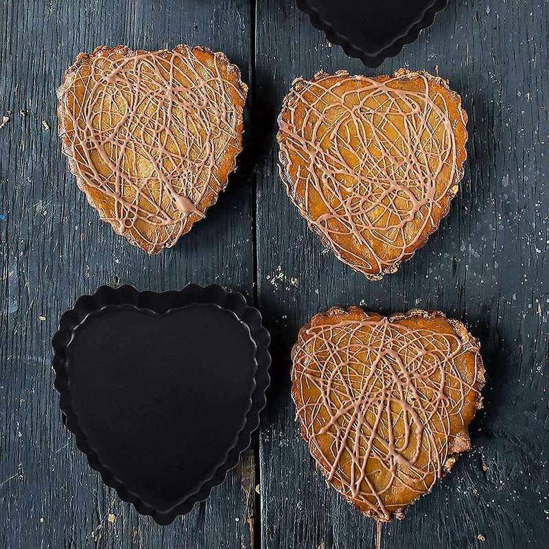 For Baking, 6pcs 4.13inch Heart-shaped Carbon Steel Quiche Pan