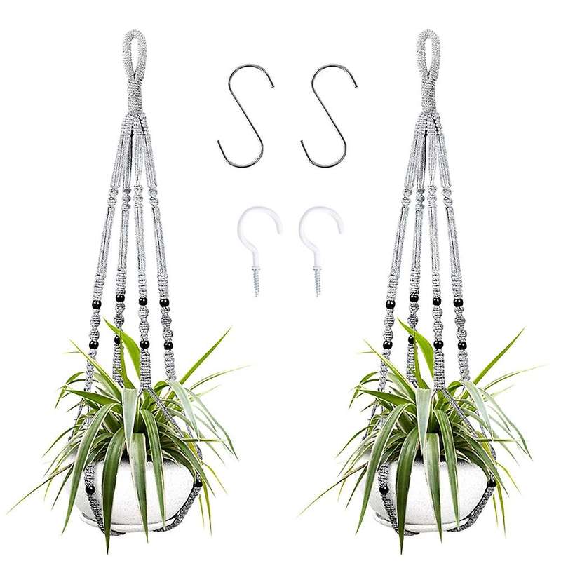 2pcs Macrame Hanging Planter, Hanging Planter Set(grey)