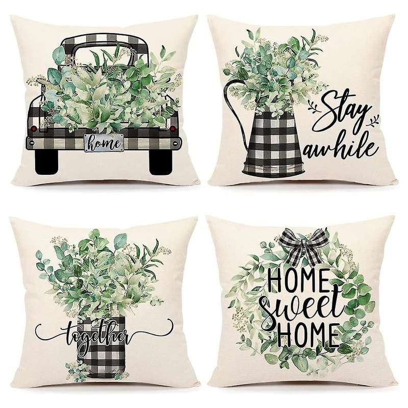 Buffalo Pillow Covers 18x18 Set Of 4 Eucalyptus Leaves Decorations