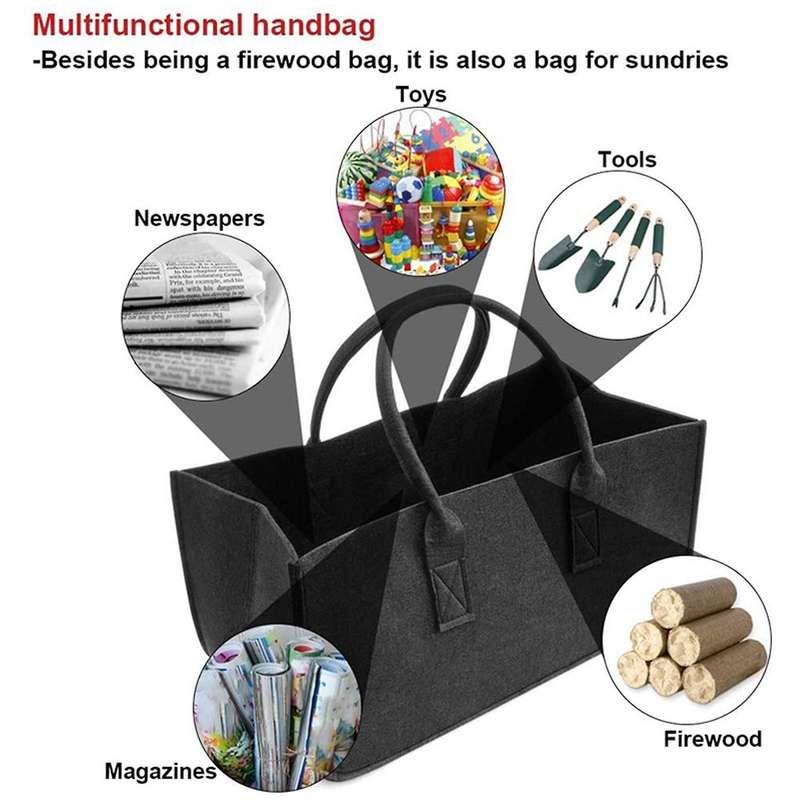 Fireplace Wood Felt Storage Bag Basket Magazine Rack Pocket,gray