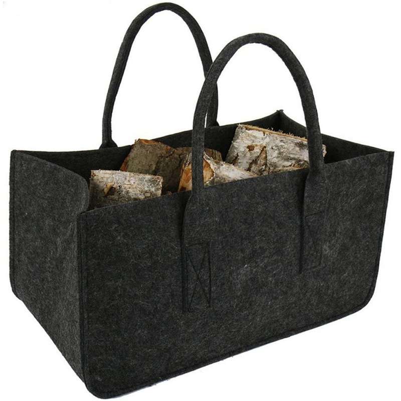 Fireplace Wood Felt Storage Bag Basket Magazine Rack Pocket,gray