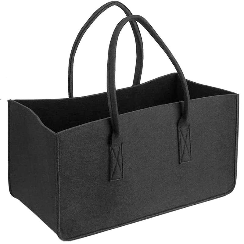 Fireplace Wood Felt Storage Bag Basket Magazine Rack Pocket,gray