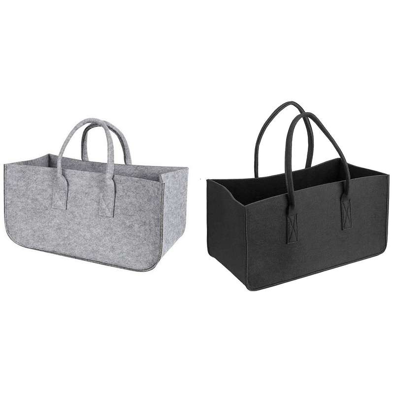 Fireplace Wood Felt Storage Bag Basket Magazine Rack Pocket,gray