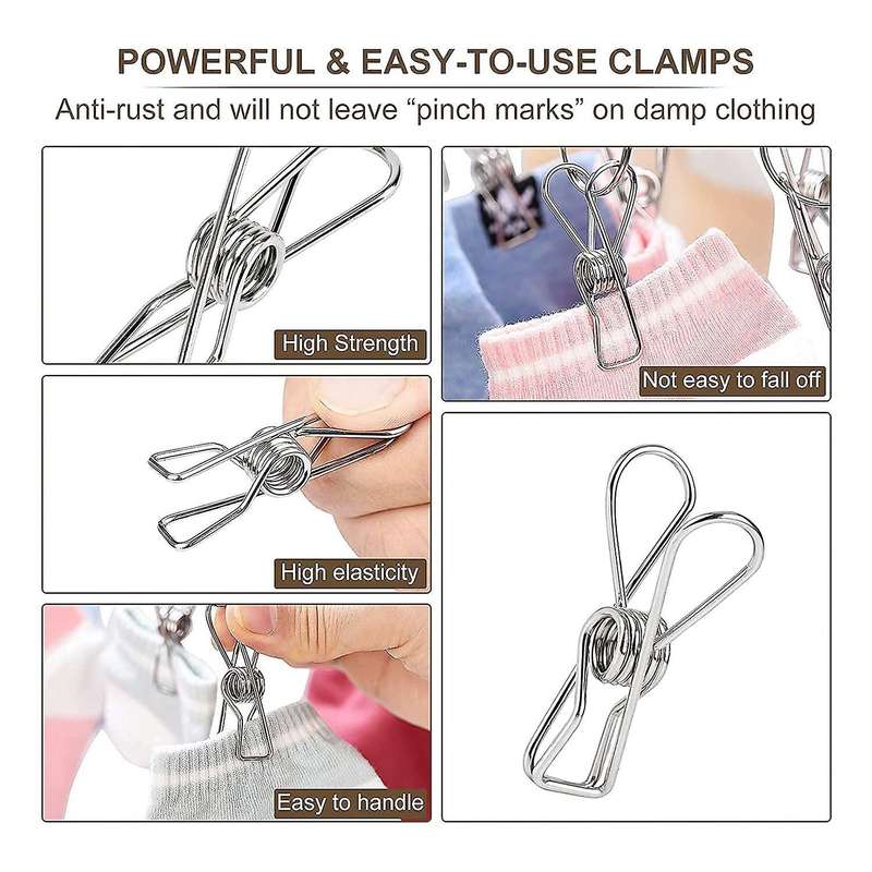 Stainless Steel Foldable Drying Hanger,with 20 Clips,for Towels