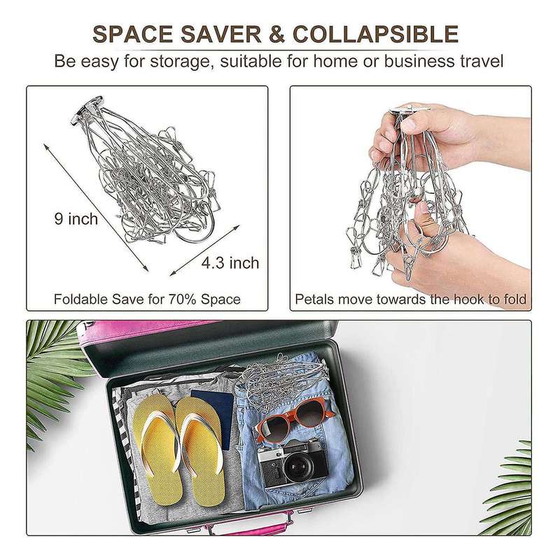 Stainless Steel Foldable Drying Hanger,with 20 Clips,for Towels