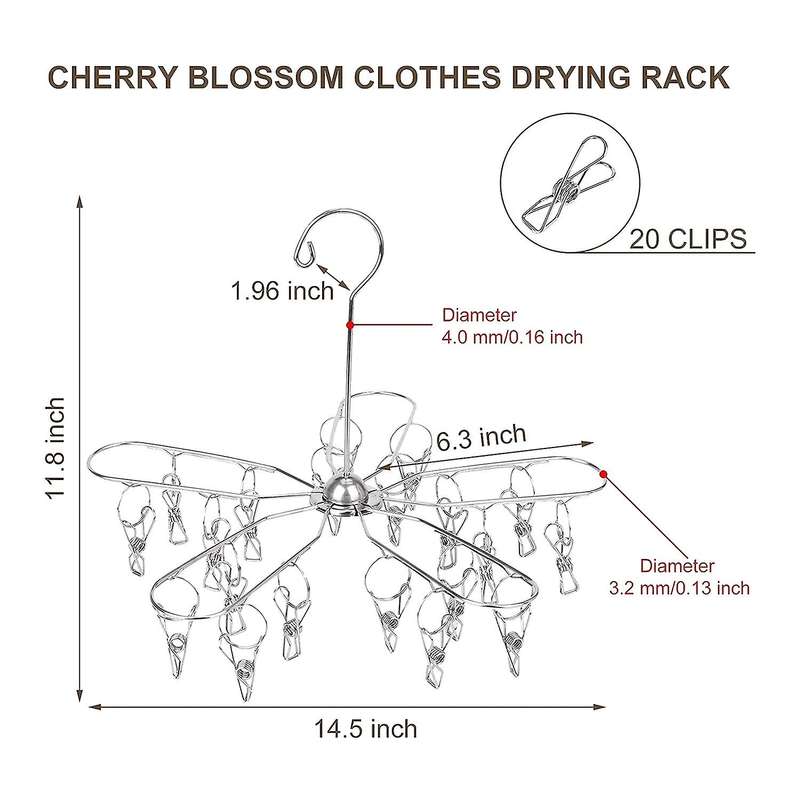 Stainless Steel Foldable Drying Hanger,with 20 Clips,for Towels