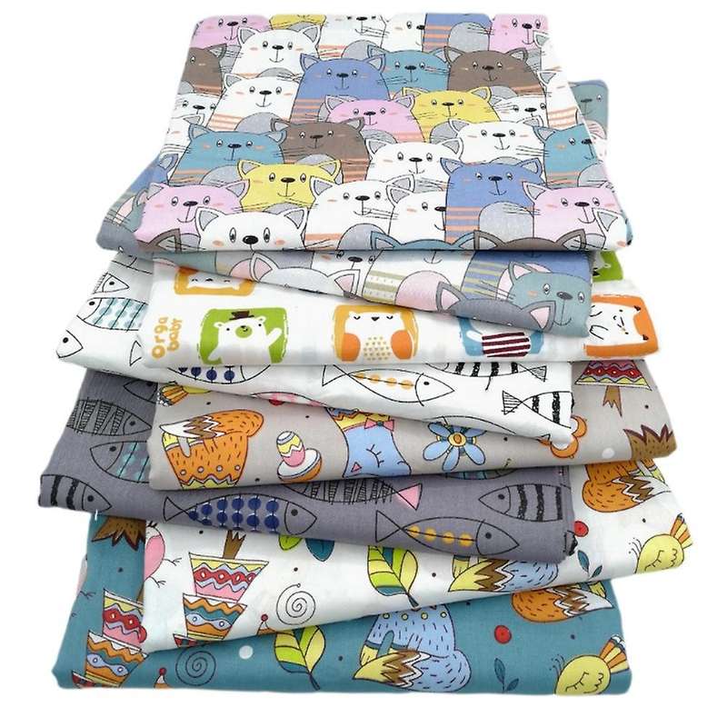 8 Pcs Fabric Print Pure Cotton Fabric Cartoon Animals Squares Sheets