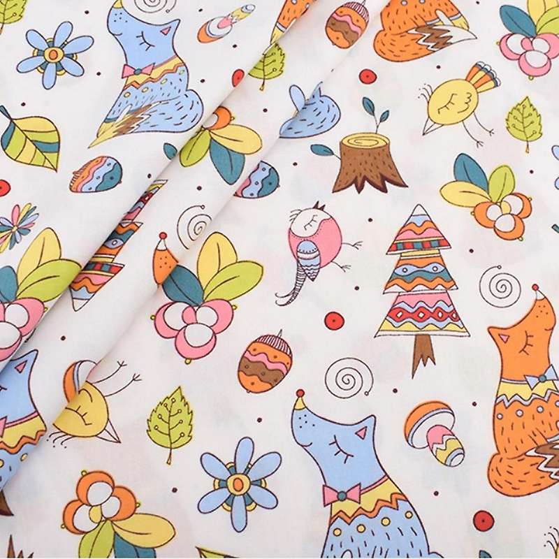 8 Pcs Fabric Print Pure Cotton Fabric Cartoon Animals Squares Sheets