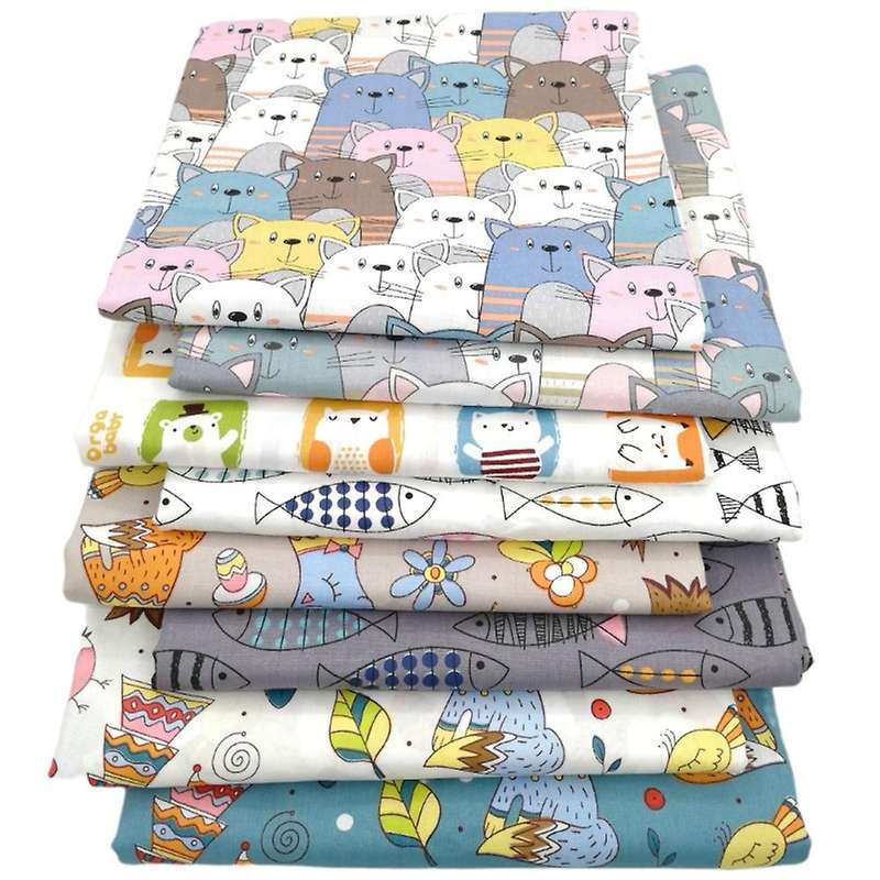 8 Pcs Fabric Print Pure Cotton Fabric Cartoon Animals Squares Sheets