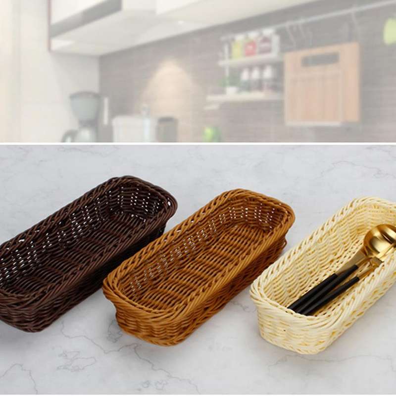 Square Rattan Bread Basket,for Fruit/food/fork Spoon Knife Storage,a