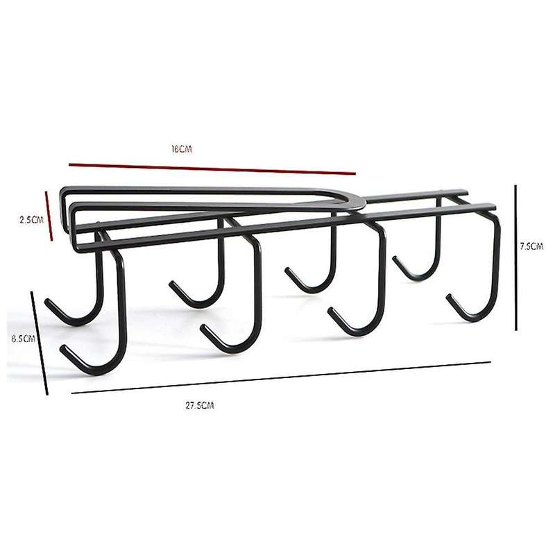 Cup Hook Under Cabinet with 8 Hooks Mug Rack Holder Storage (black)