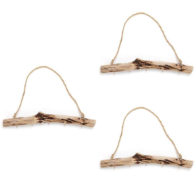 3pcs Vintage Driftwood Storage Hanging Rack Key Jewelry Door Hook