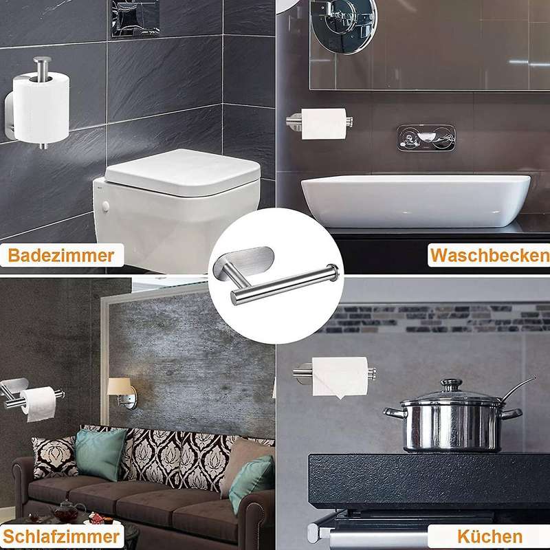 Toilet Paper Holder No Drilling Self-adhesive Stainless Steel Silver