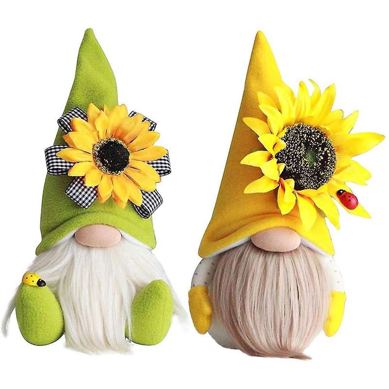 2 Pcs Sunflower Gnome Summer Gnomes Plaid Sunflower Gnome Ornaments