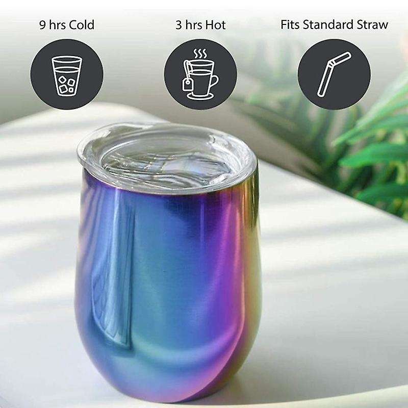 12 Oz Covered Double Insulated Stainless Steel Cup, Rainbow Color