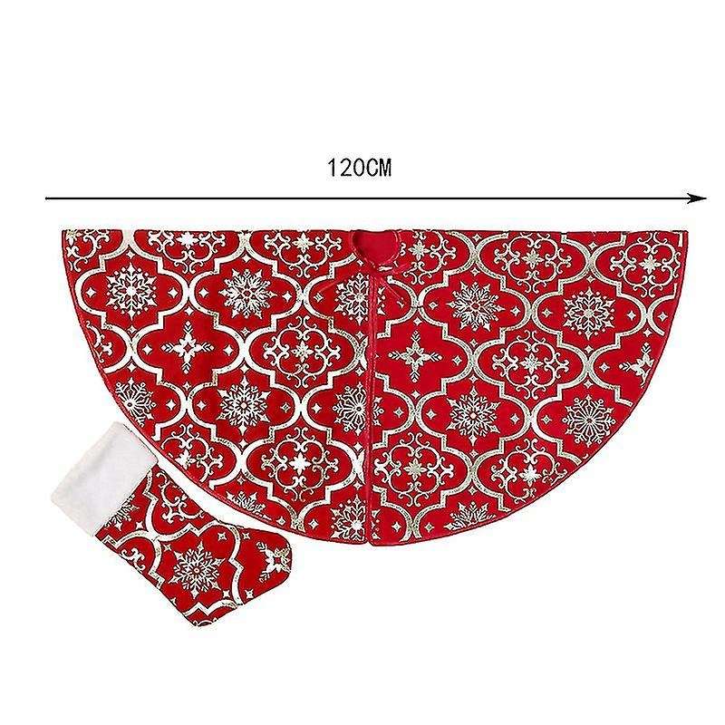 1 Set Christmas Tree Skirt with Stocking for Home Decoration, Red