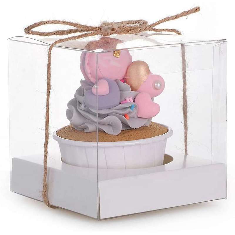 Transparent Cupcake Pvc Cake Box with Hemp Rope, 12 Pcs Cup Cake Box