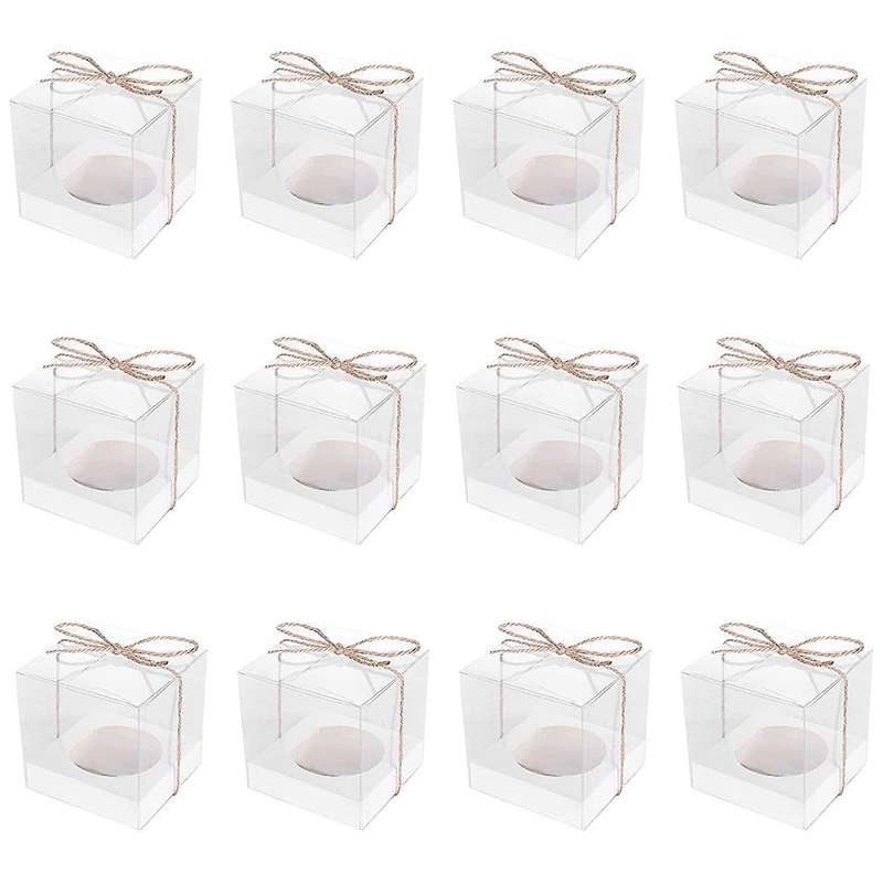 Transparent Cupcake Pvc Cake Box with Hemp Rope, 12 Pcs Cup Cake Box