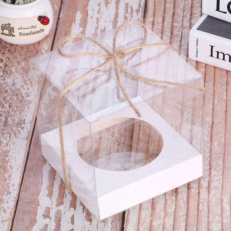 Transparent Cupcake Pvc Cake Box with Hemp Rope, 12 Pcs Cup Cake Box