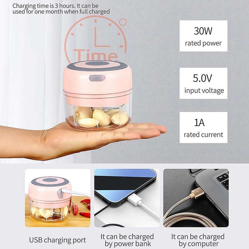 Electric Mini Garlic Chopper Slicer, Wireless Portable (pink)