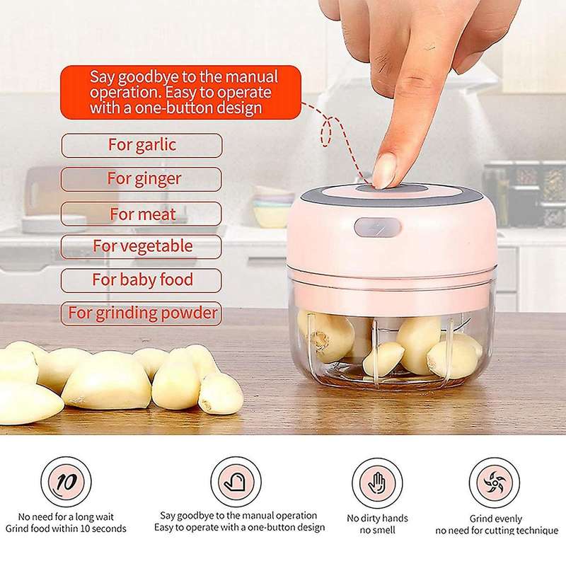 Electric Mini Garlic Chopper Slicer, Wireless Portable (pink)