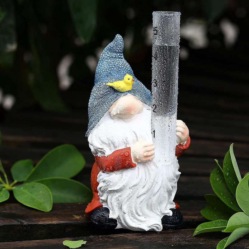 Rain Gauges Gnome with Glass Rain Gauge for Rain In Patio Lawn Decor