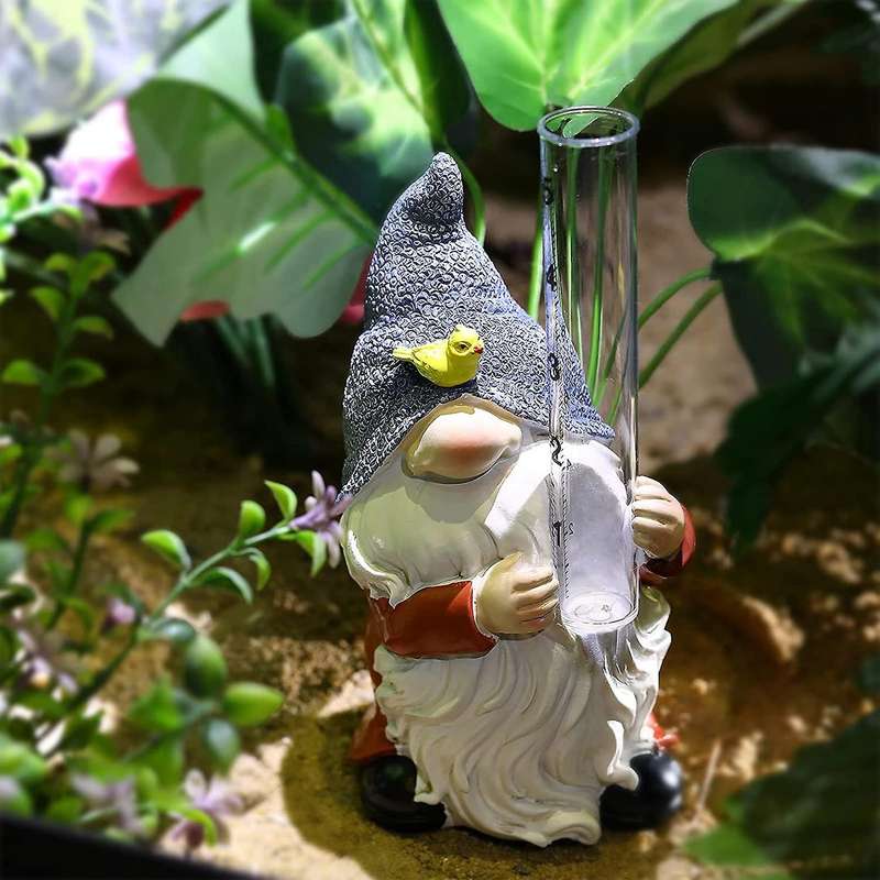 Rain Gauges Gnome with Glass Rain Gauge for Rain In Patio Lawn Decor