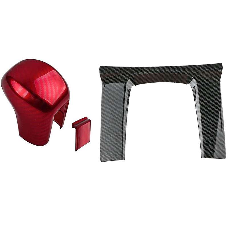 Gear Shifting Knob Cover Abs Red Carbon Fiber Change Lever Trim