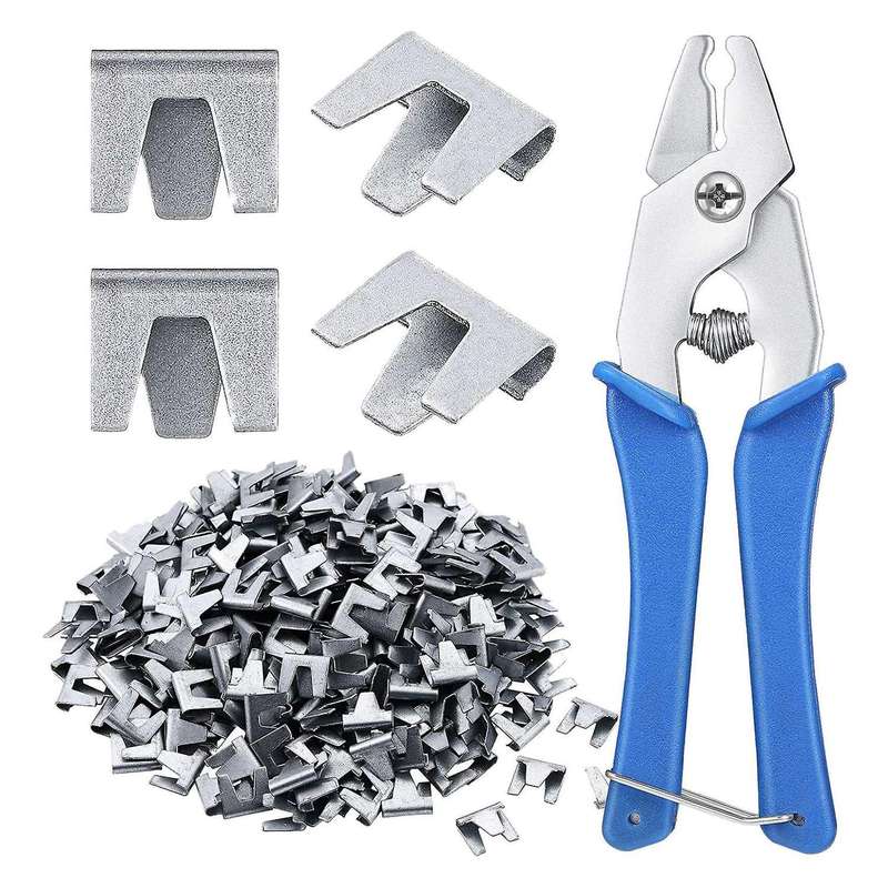 300 Pcs Wire Cage Clamps, with 1 Piece Of Pliers,for Pet Cage (blue)