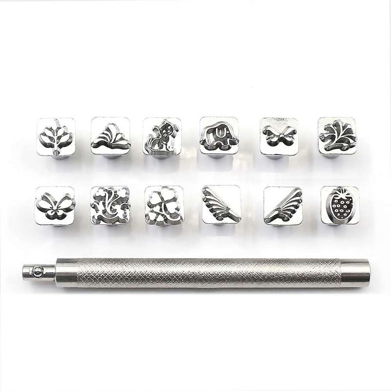 12pcs Leather Stamping Tool Set Animals Plants Pattern Leather Craft