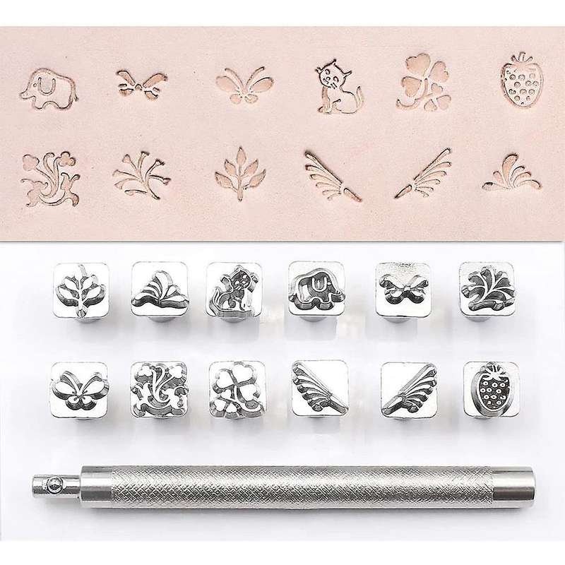 12pcs Leather Stamping Tool Set Animals Plants Pattern Leather Craft