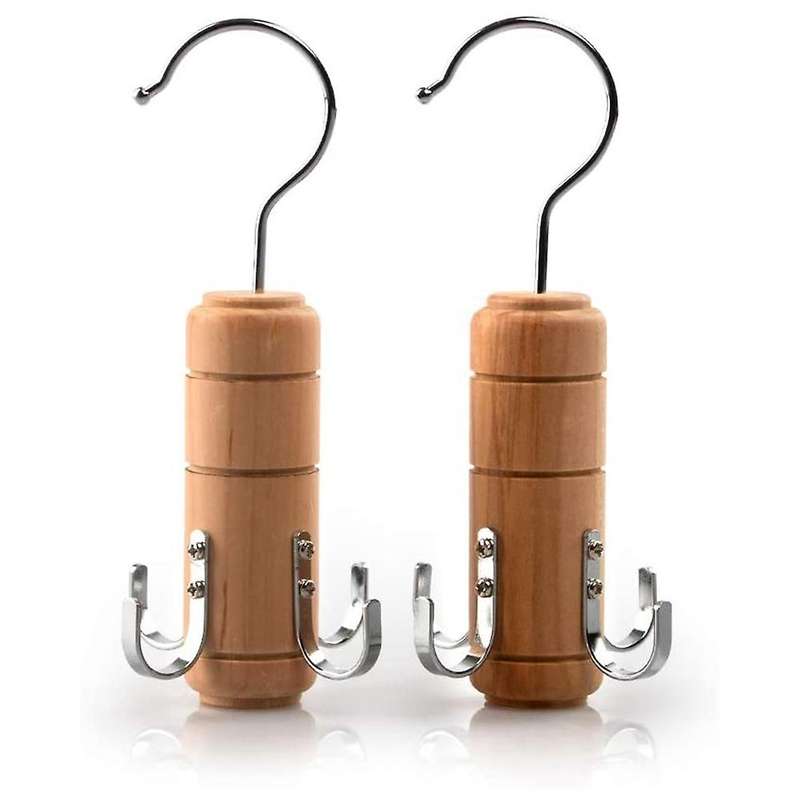2pcs Wooden Belt Tie Rack Scarf Hanger for Closet, 4 Hooks