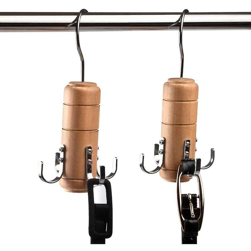 2pcs Wooden Belt Tie Rack Scarf Hanger for Closet, 4 Hooks