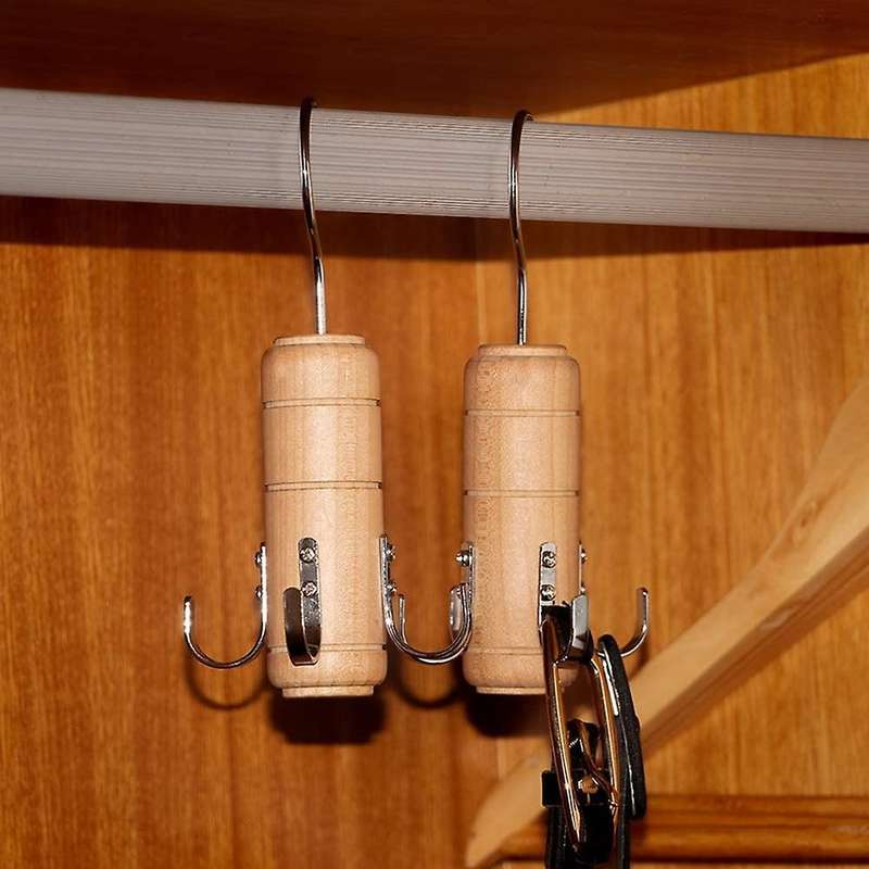 2pcs Wooden Belt Tie Rack Scarf Hanger for Closet, 4 Hooks
