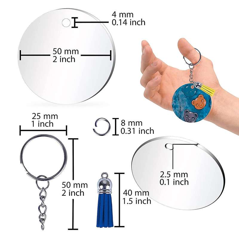 120 Pcs Acrylic Keychain Blanks Kit,circle Blanks,jump Rings