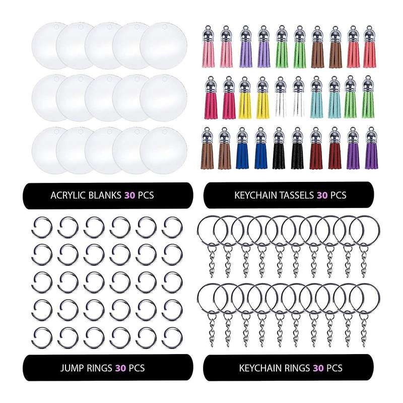 120 Pcs Acrylic Keychain Blanks Kit,circle Blanks,jump Rings