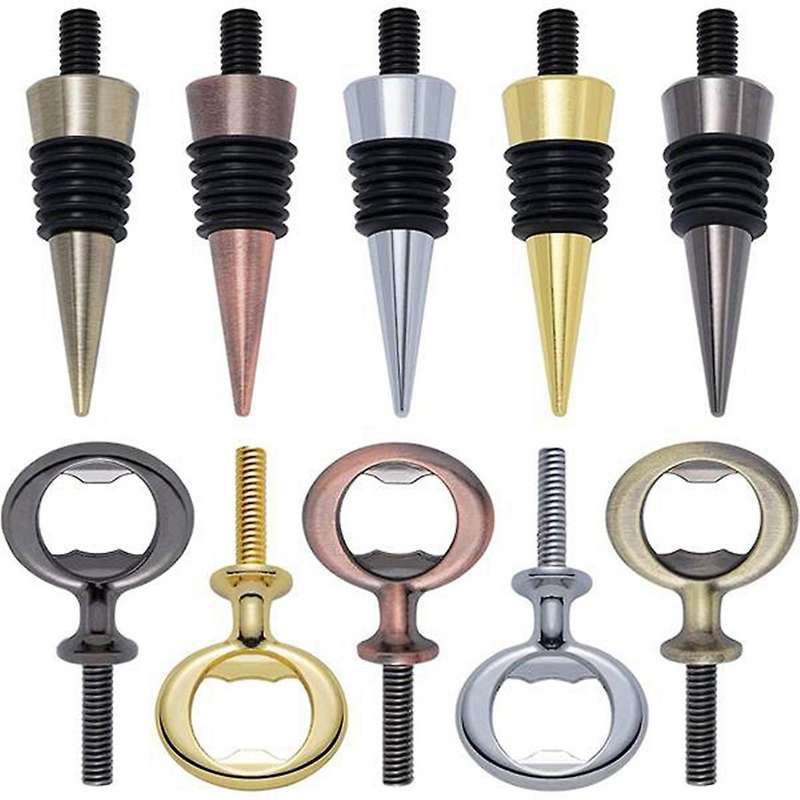 5pcs Metal Wine Stopper and 5 Pcs Stainless Steel Bottle Opener Set
