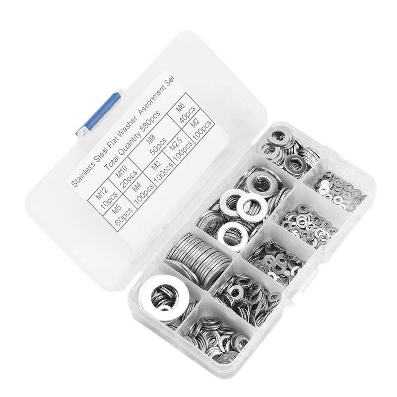 304 Stainless Steel Flat Washer Set, 9 Sizes for Home Decoration