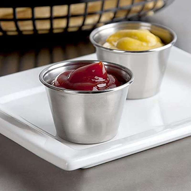 1 Pack Of 10 - Stainless Steel Condiment Sauce Cups Spices Pots Bowls