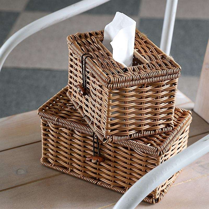 Imitated Rattan Draw Box Tissue Box Elegant Home Decoration 21x12x9cm