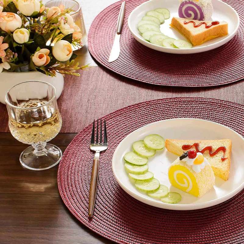 Round Braided Placemats Set Of 6 Table Mats 15 Inch(dark Red)