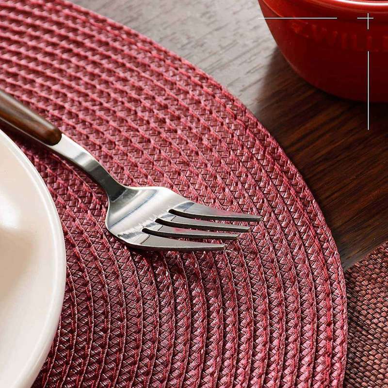 Round Braided Placemats Set Of 6 Table Mats 15 Inch(dark Red)