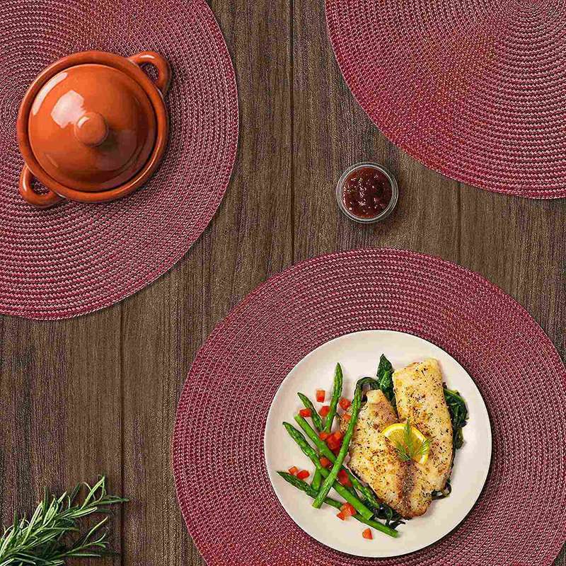 Round Braided Placemats Set Of 6 Table Mats 15 Inch(dark Red)