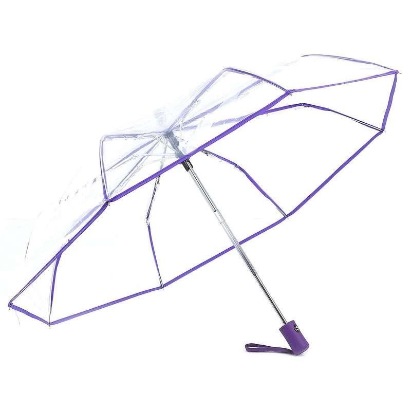 Transparent Umbrella Automatic Umbrella Compact Folding,transparent & Purple Border