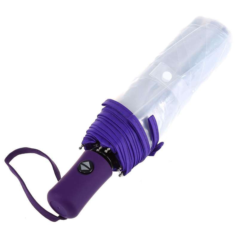 Transparent Umbrella Automatic Umbrella Compact Folding,transparent & Purple Border