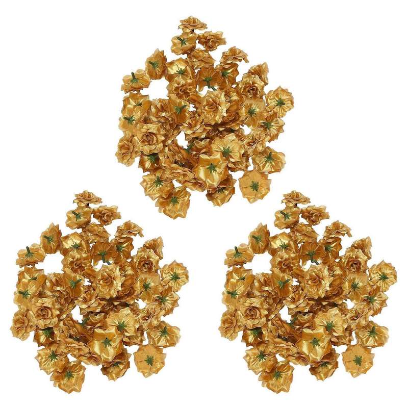 50 Stk. Seide Rosen Kuenstliche Braut Clips Blumenkoepfe (golden)