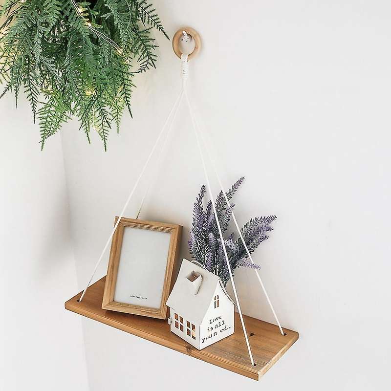 Wood Floating Shelves with Rope Decor for Window/kitchen/bathroom