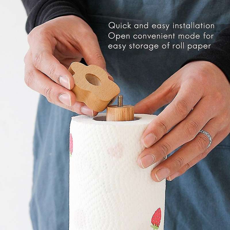 Solid Wood Paper Roll Holder Kitchen Vertical Beech Paper Towel Rack