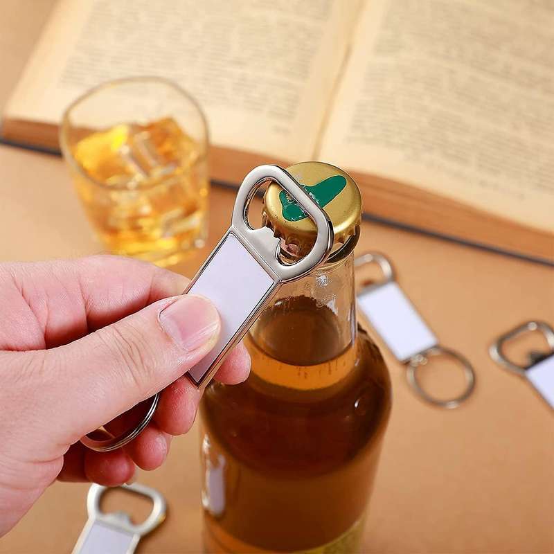 10pcs Sublimation Blanks Keychains Metal Bottle Opener Key Rings