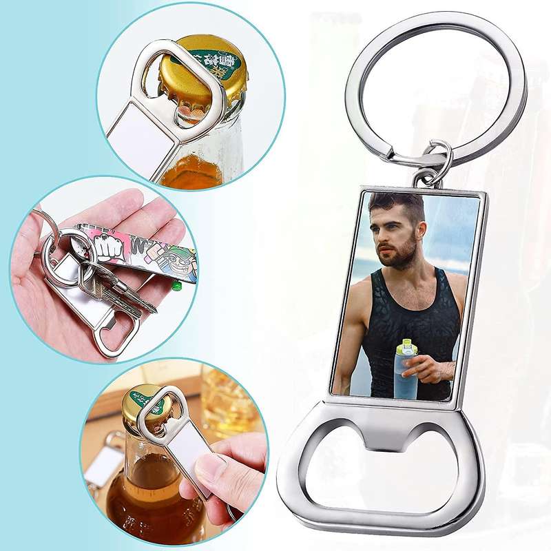 10pcs Sublimation Blanks Keychains Metal Bottle Opener Key Rings